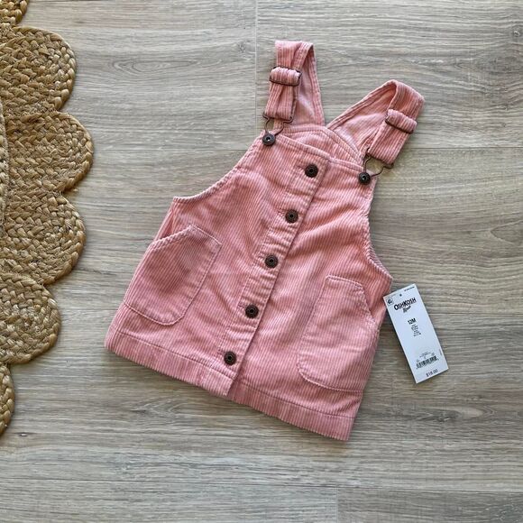 Oshkosh B'gosh Pink Corduroy Overall Dress Baby Girl 12 Months Cottage Kidcore - Picture 1 of 8